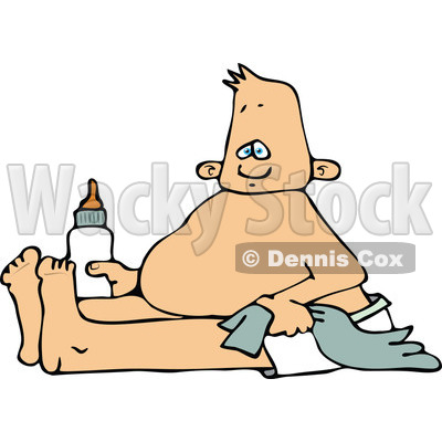 Clipart of a Cartoon White Baby Boy Sitting with a Blanket and Bottle - Royalty Free Vector Illustration © djart #1313793