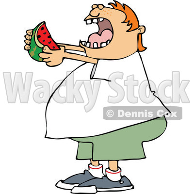 Clipart of a Cartoon Chubby Red Haired White Boy Ready to Devour a Watermelon - Royalty Free Vector Illustration © djart #1316366