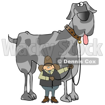 clipart dog walking. Cowboy Walking a Giant Great