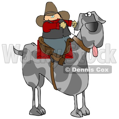 Silly Cowboy Riding a Giant Great Dane Instead of a Horse Clipart Illustration © djart #13223