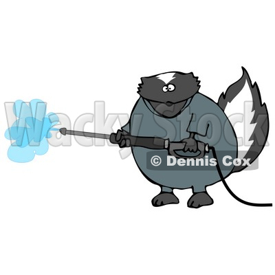 Skunk in Coveralls, Using a Pressure Washer Clipart Illustration © djart #13256