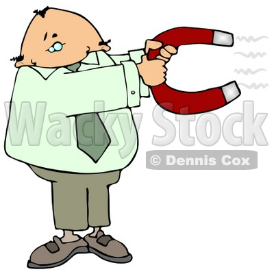 Business Man Holding Onto a Strong Horse Shoe Shaped Magnet Clipart 