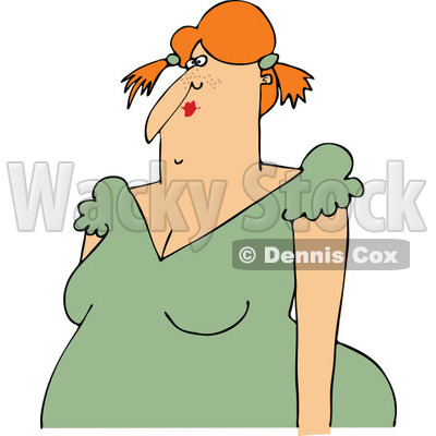 Clipart of a Cartoon Chubby Country Red Haired White Woman in a Green Dress - Royalty Free Vector Illustration © djart #1331837