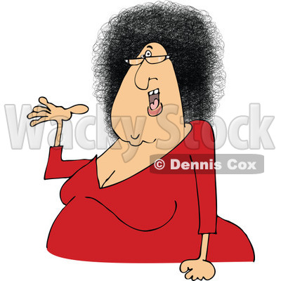 Clipart of a Cartoon Chubby Presenting White Woman with Glasses and an Afro Hair Style - Royalty Free Vector Illustration © djart #1334111