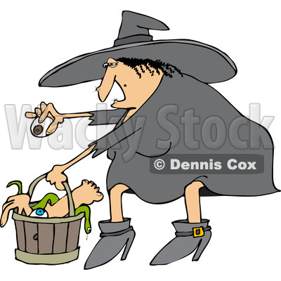 Clipart of a Cartoon Chubby Warty Halloween Witch Puting an Eyeball in a Basket of Body Parts and Snakes - Royalty Free Vector Illustration © djart #1347297