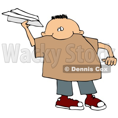 Mischievous Little Boy Throwing a Paper Airplane Clipart Illustration © djart #13475
