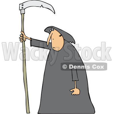 Clipart of a Cartoon Hooded White Grim Reaper Man with a Scythe - Royalty Free Vector Illustration © djart #1354945