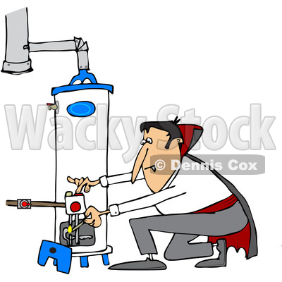 Clipart of a Cartoon Vampire Lighting a Water Heater Pilot - Royalty Free Vector Illustration © djart #1354947