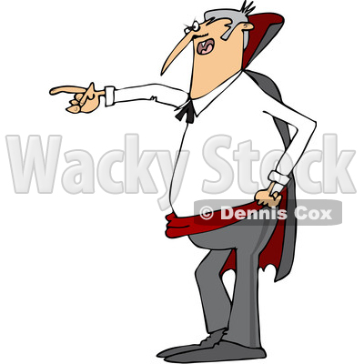 Clipart of a Cartoon Angry Vampire Pointing to the Left - Royalty Free Vector Illustration © djart #1355264