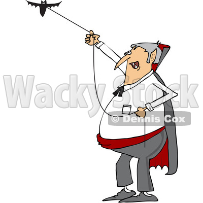 Clipart of a Cartoon Chubby Dracula Vampire Flying a Bat - Royalty Free Vector Illustration © djart #1355576
