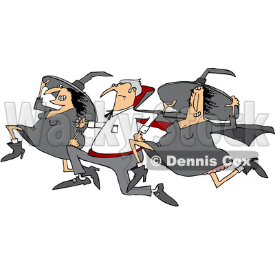 Clipart of a Cartoon Halloween Vampire Running with Witches - Royalty Free Vector Illustration © djart #1355845