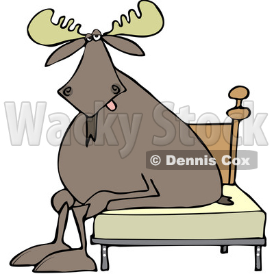 Clipart of a Cartoon Tired Moose Sitting on a Bed - Royalty Free Vector Illustration © djart #1361447