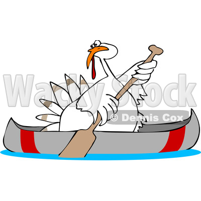 Clipart of a Cartoon White Thanksgiving Turkey Bird Canoeing - Royalty Free Vector Illustration © djart #1361511