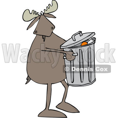 Clipart of a Cartoon Moose Taking out the Garbage - Royalty Free Vector Illustration © djart #1361609