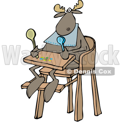 Clipart of a Cartoon Baby Moose Sitting in a High Chair - Royalty Free Vector Illustration © djart #1361613