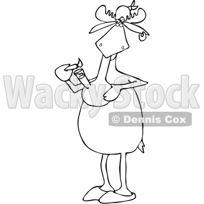 Clipart of a Cartoon Black and White Moose Smoking Pot with a Bong - Royalty Free Vector Illustration © djart #1363052