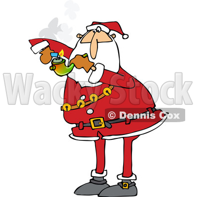 Clipart of a Cartoon Christmas Santa Claus Smoking Pot with a Pipe - Royalty Free Vector Illustration © djart #1363610