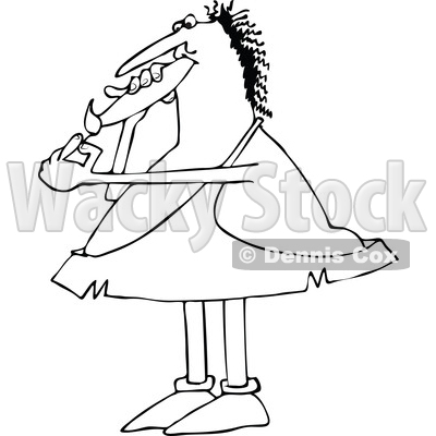 Clipart of a Cartoon Black and White Chubby Caveman Smoking a Joint - Royalty Free Vector Illustration © djart #1363747
