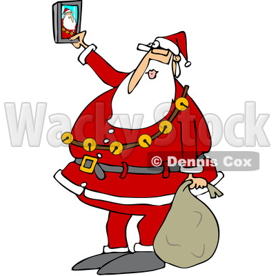 Clipart of a Cartoon Christmas Santa Claus Taking a Selfie with a Smart Phone - Royalty Free Vector Illustration © djart #1366742