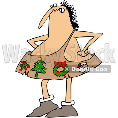 Clipart of a Cartoon Caveman Wearing an Ugly Christmas Animal Skin - Royalty Free Vector Illustration © djart #1371570