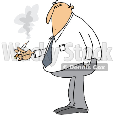 Clipart of a Cartoon Chubby White Business Man Smoking a Cigarette - Royalty Free Vector Illustration © djart #1373286