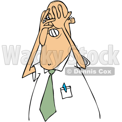 Clipart of a Cartoon White Scared Business Man Covering His Face with His Hands - Royalty Free Vector Illustration © djart #1373288