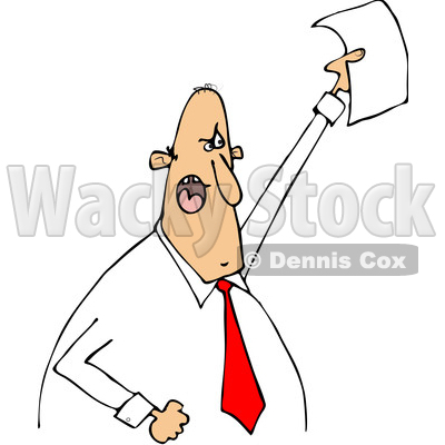 Clipart of a Cartoon Angry White Business Man Shouting and Holding up a Document - Royalty Free Vector Illustration © djart #1373292