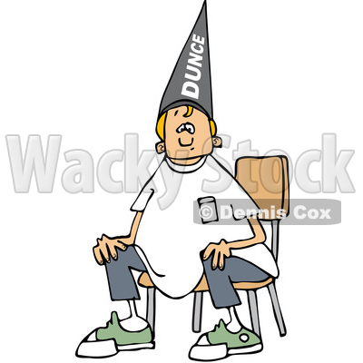 Clipart of a Cartoon Blond Caucasian Boy Wearing a Dunce Hat and Sitting in a Chair - Royalty Free Vector Illustration © djart #1373300