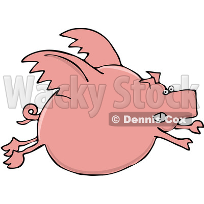 Clipart of a Cartoon Chubby Pink Pig Flying - Royalty Free Vector Illustration © djart #1374504