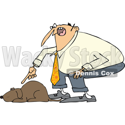 Clipart of a Cartoon Chubby White Man Yelling at His Lazy Dog - Royalty Free Vector Illustration © djart #1374733