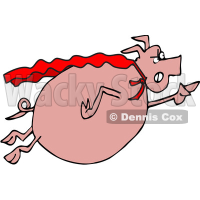 Clipart of a Cartoon Chubby Pig Super Hero Flying - Royalty Free Vector Illustration © djart #1376375