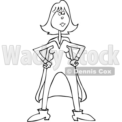 Clipart of a Black and White Female Super Hero Standing with Her Hands on Her Hips - Royalty Free Vector Illustration © djart #1377525