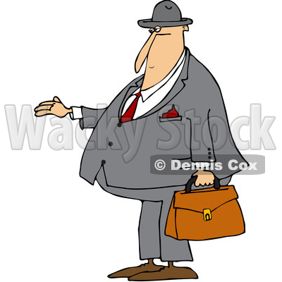 Clipart of a Cartoon Chubby White Debt Collector or Businessman Holding His Hand out for Payment - Royalty Free Vector Illustration © djart #1381478