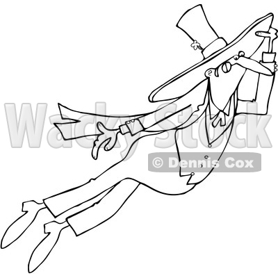 Clipart of a Black and White St Patricks Day Leprechaun Flying - Royalty Free Vector Illustration © djart #1382560