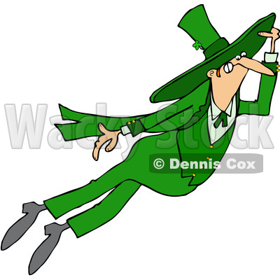 Clipart of a St Patricks Day Leprechaun Flying - Royalty Free Vector Illustration © djart #1382561
