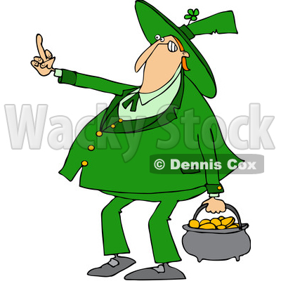 Clipart of a Cartoon Chubby St Patricks Day Leprechaun Carrying a Pot of Gold and Flipping the Bird with His Middle Finger - Royalty Free Vector Illustration © djart #1383675