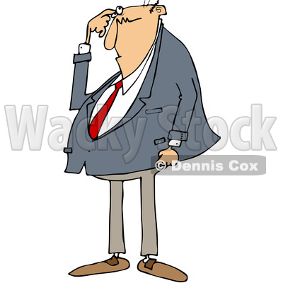 Clipart of a Cartoon Chubby Bald White Business Man Scratching His Head and Looking Puzzled - Royalty Free Vector Illustration © djart #1384317