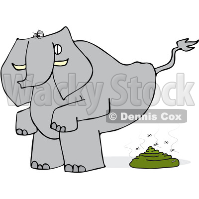 Clipart of a Cartoon Elephant Squatting and Pooping - Royalty Free Vector Illustration © djart #1388393