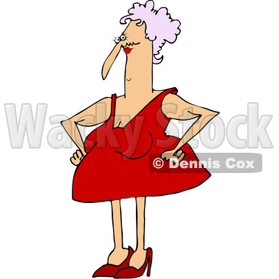 Clipart of a Cartoon Chubby Caucasian Granny in a Sexy Red Dress - Royalty  Free Vector Illustration