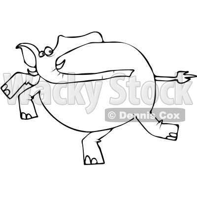 Clipart of a Cartoon Black and White Lineart Elephant Running - Royalty Free Vector Illustration © djart #1389404