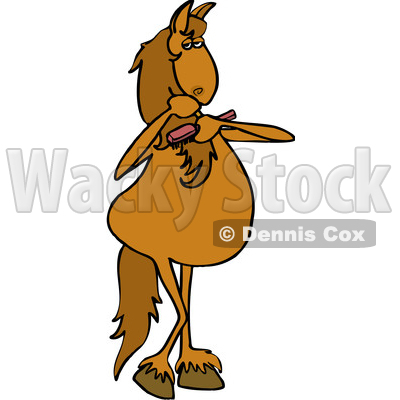Clipart of a Cartoon Brown Horse Combing Its Mane - Royalty Free Vector Illustration © djart #1390116