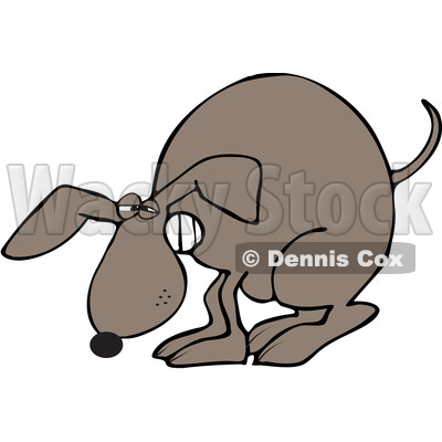 Clipart of a Cartoon Constipated Brown Dog Straining and Pooping - Royalty Free Vector Illustration © djart #1391246