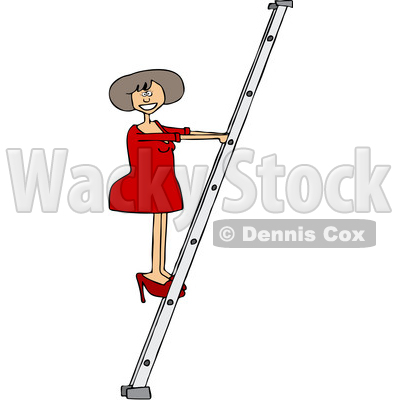 Clipart of a Cartoon White Business Woman Climbing a Ladder - Royalty Free Vector Illustration © djart #1396922