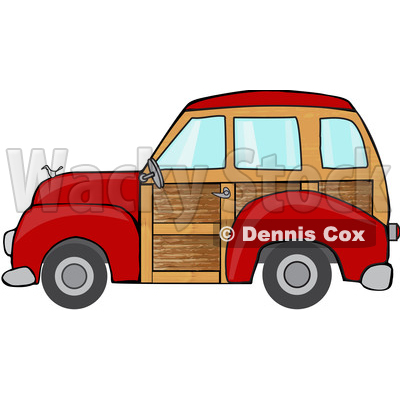 Clipart of a Red Woodie Station Wagon Car - Royalty Free Vector Illustration © djart #1400077