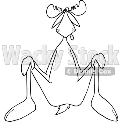 Clipart of a Cartoon Black and White Lineart Moose Sitting on His Butt - Royalty Free Vector Illustration © djart #1402907