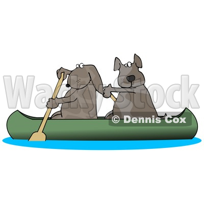 Paddling A Canoe. Two Dogs Paddling a Canoe and