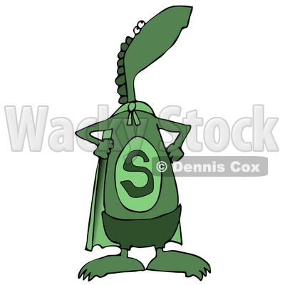 Green Super Dino in a Cape, Standing Proud Clipart Illustration © djart #14069