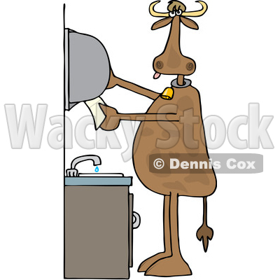 Clipart of a Cartoon Cow Grabbing Paper Towels After Washing His Hands - Royalty Free Vector Illustration © djart #1407371