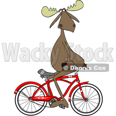 Cartoon Clipart of a Moose Sitting on Handelbars and Riding a Bicycle Backwards - Royalty Free Vector Illustration © djart #1409756