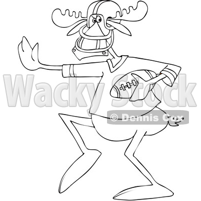 Cartoon Clipart of a Black and White Lineart Moose Football Player - Royalty Free Vector Illustration © djart #1409760